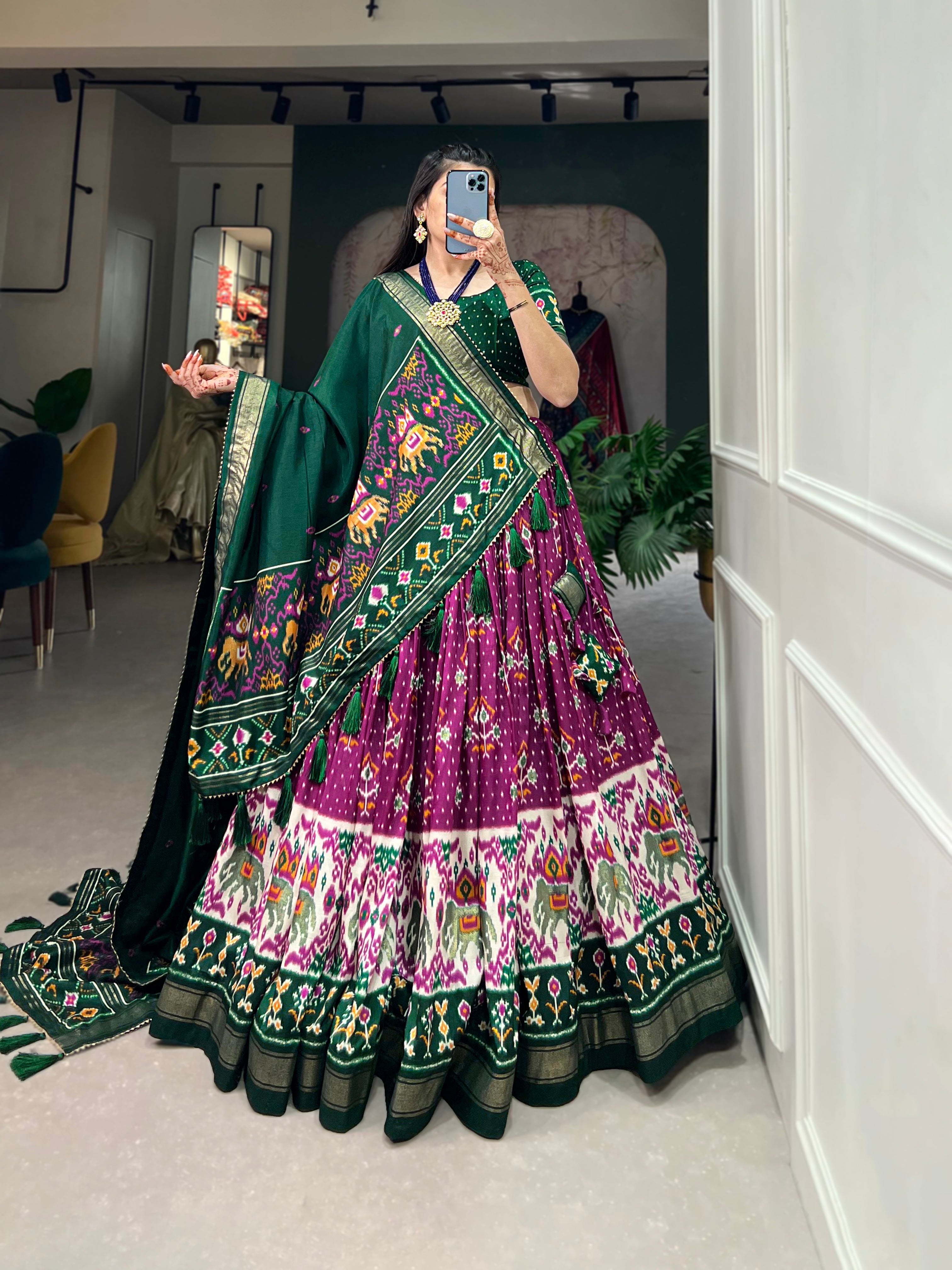 Exquisite Floral Fantasy: TusserSilk Lehenga Choli with Intricate Print and Dupatta π©·π